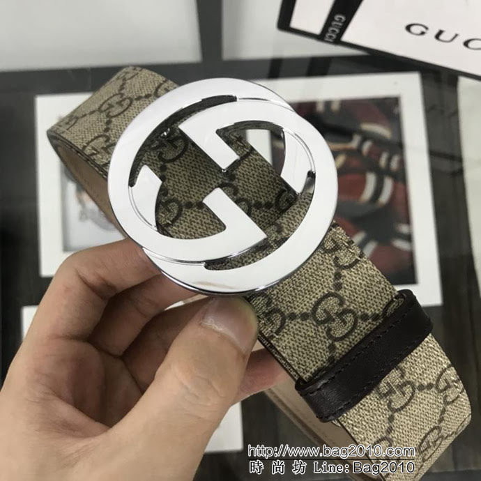 GUCCI古馳 官網經典款 原單品質 專櫃PVC提花面料 變色磨砂底 雙G拋光亮面扣 男士皮帶  xfp1442